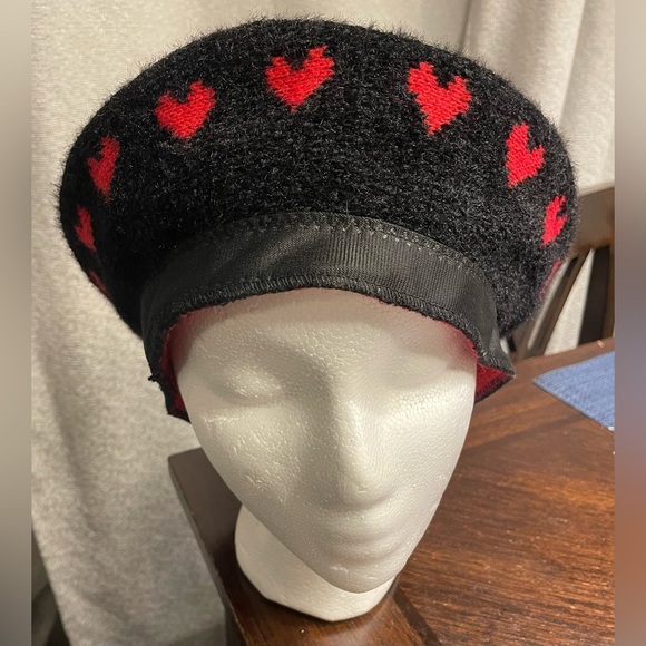 Anthropologie Maeve Red Heart Beret‎ Black Fuzzy Knit O/S NWT Romantic Hat main image 9